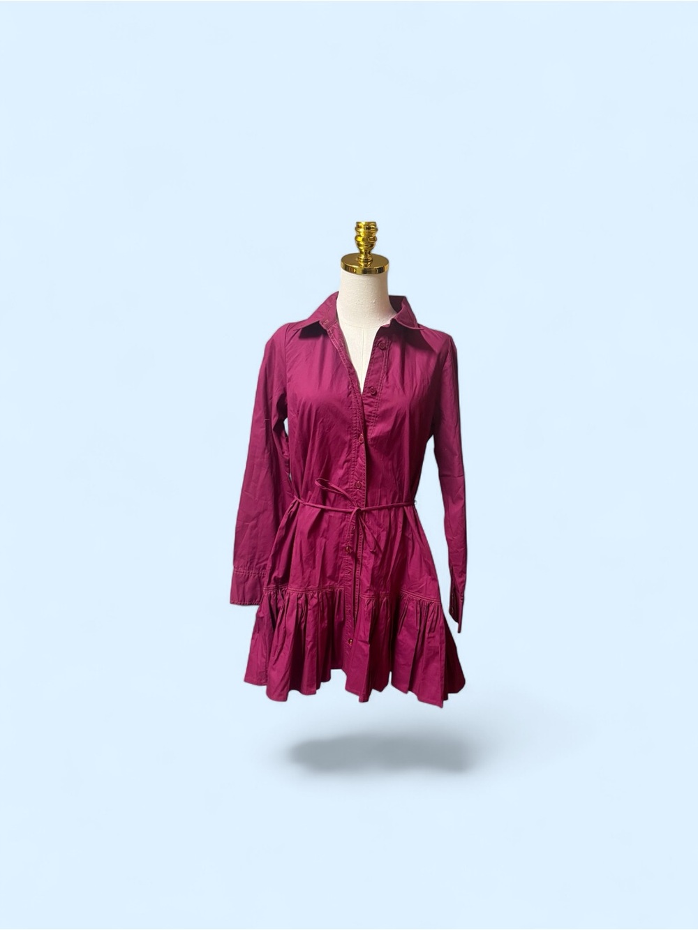 Jackie The Label Raspberry/Magenta Button-Front Ruffle Mini Dress – Size Small. - Picture 2 of 5
